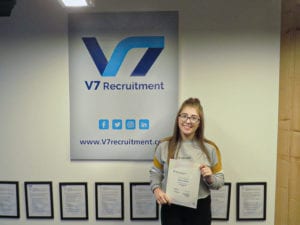 Rebecca Andrew at V7 Recruitment office in Manchester